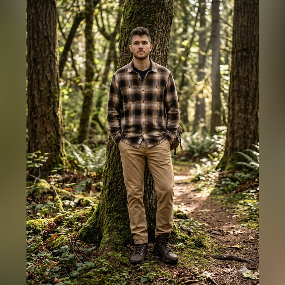 Kuhl Brown, Black & Cream Plaid Shirt
